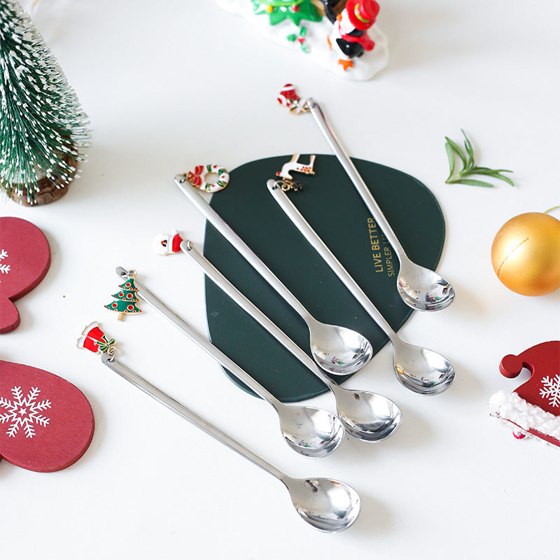 Stainless Christmas Spoon Xmas Party Table Ornaments Coffee Stirrer Spoon Christmas Decorations for Home Gift