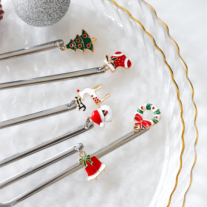 Stainless Christmas Spoon Xmas Party Table Ornaments Coffee Stirrer Spoon Christmas Decorations for Home Gift