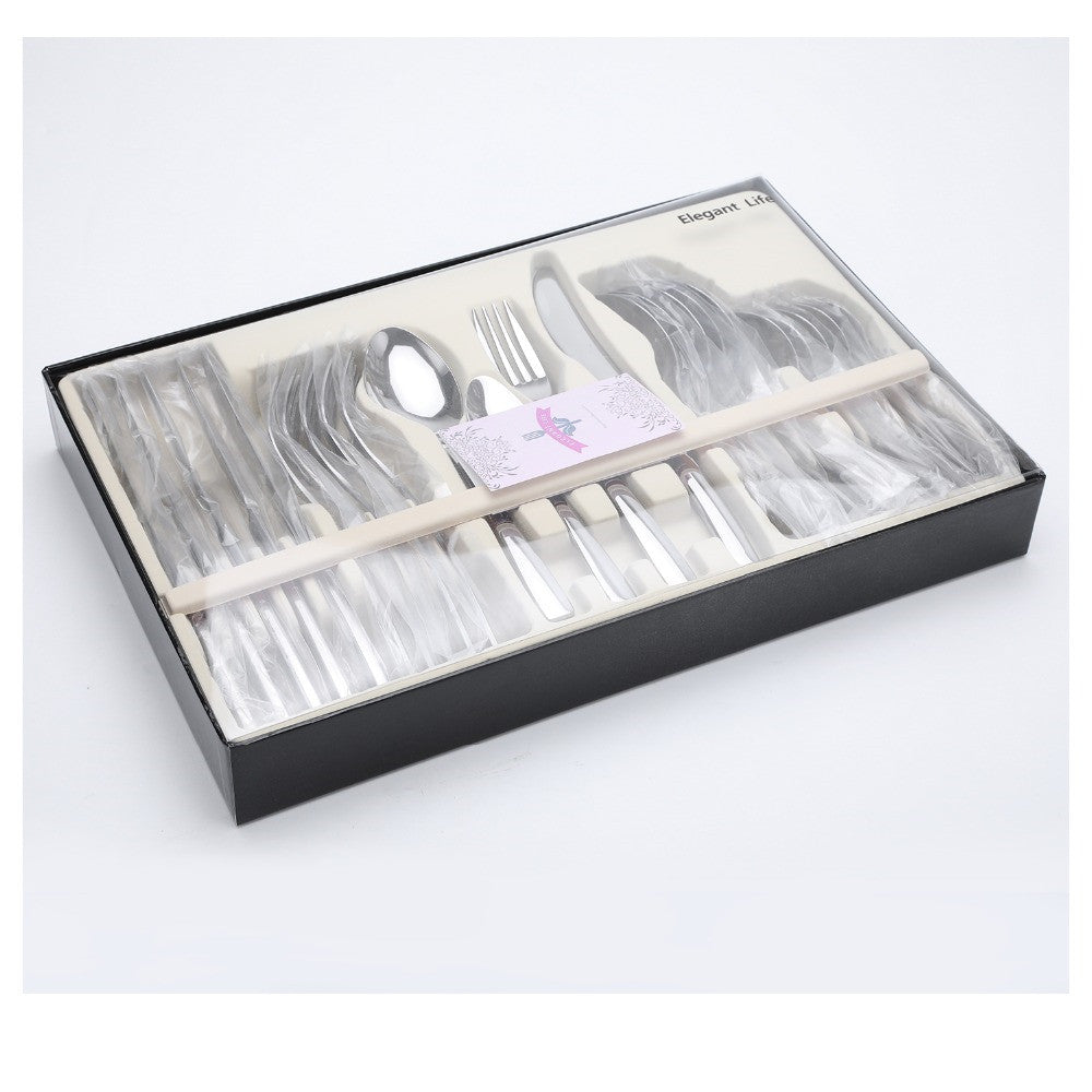 Mirror Finish Perfection: 24-Piece Stainless Steel Flatware Set (Gift Box)