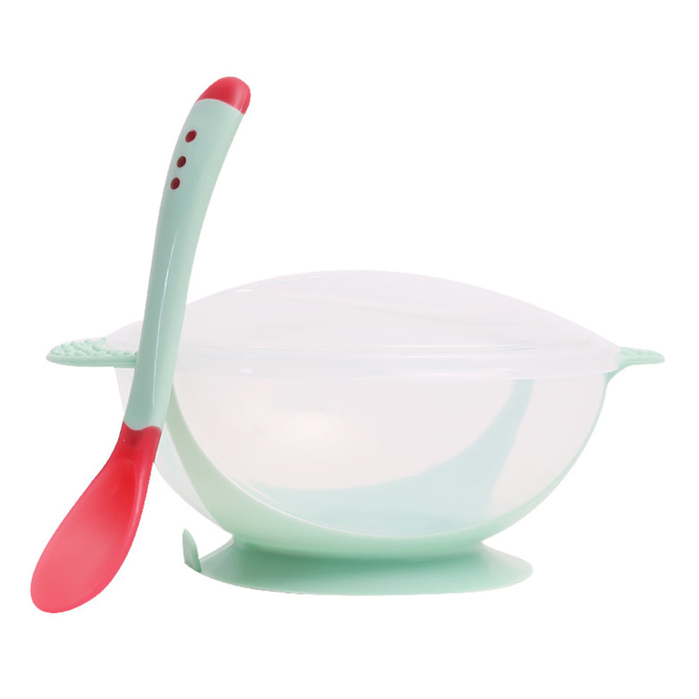 No-Mess Meals: Smart Feeding Set with Suction & Temperature Spoon