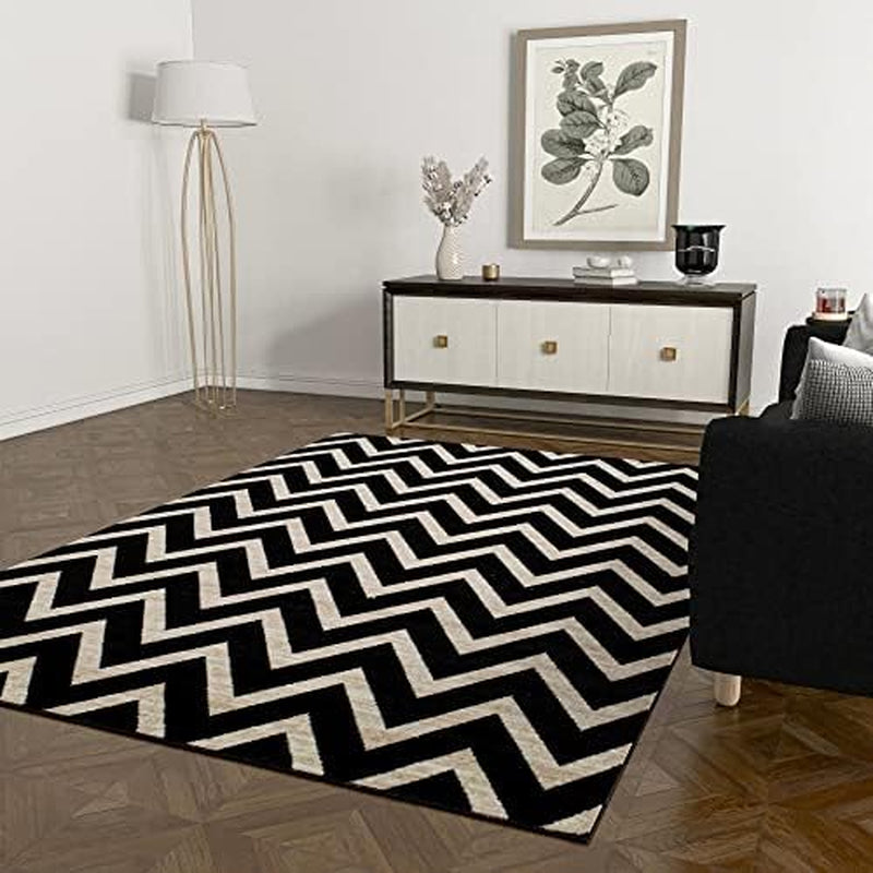 Premium Zig Zag Area Rug Stylish and Durable Living Room Bad Room Rug Pet-Friendly Design Easy-Clean Rug Long-Lasting Rug for Baby Large Black - 8X10