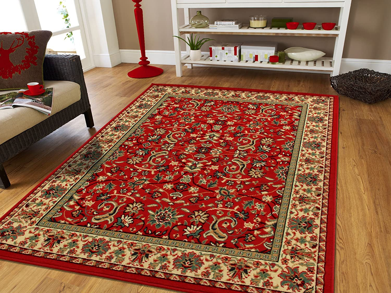 Red Persian Rugs for Living Room 5X8 Red Rugs for Bedroom & Office Rug Reds Green, Cream, Black Area Rugs 5X7 Clearance under 50