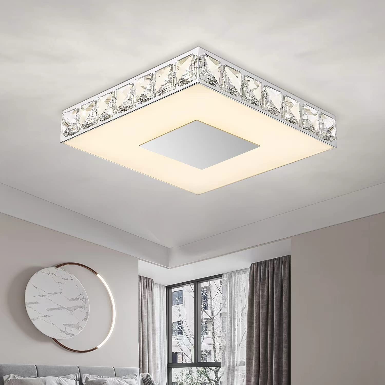 Flush Mount Ceiling Light LED Ceiling Lamp Modern Dimmable Crystal Ceiling Lamp Square