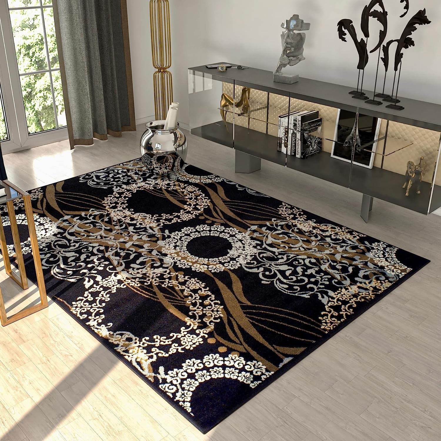 Modern Boho Vintage Rugs, Eco-Friendly for Living Room, Kitchen and Bathroom Washable Rugs for Bathroom Easy Cleaning Area Rug Traditional Area Rug Black - 8X11